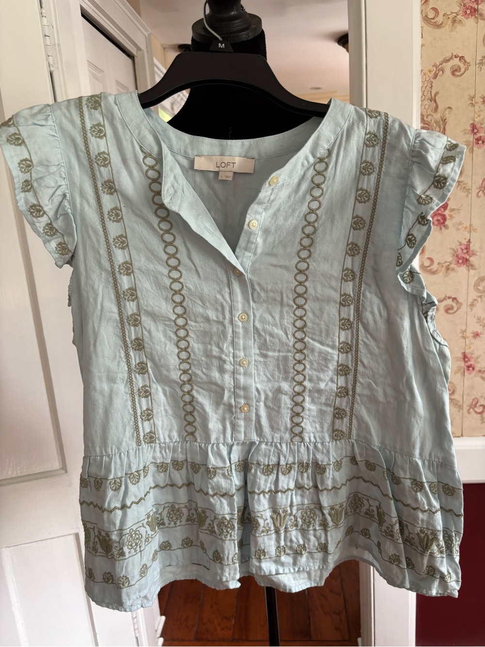 LOFT Pale Blue Button-Front Blouse